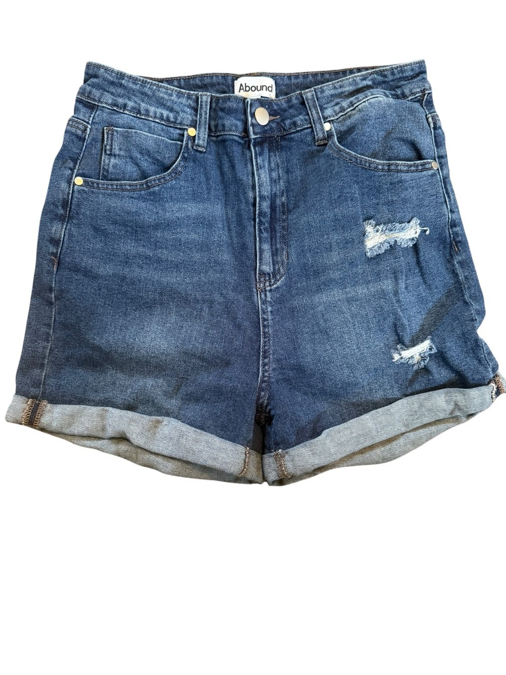 Women’s Abound Mid-Rise Blue Rolled Hem Distressed Denim Shorts EUC Size 31